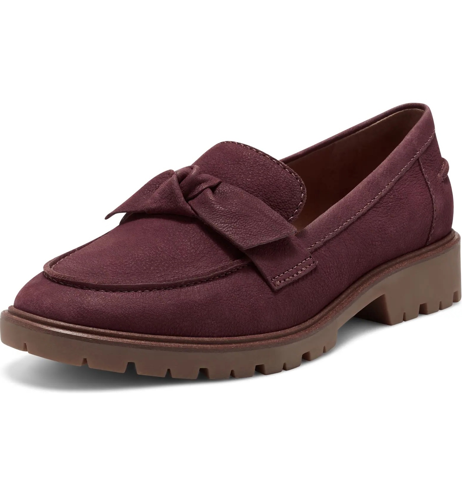 Tamio Burgundy Flat Knot Bow Lug Sole Slip On Modern Loafers (Burgundy, 6.5)